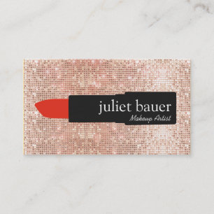 Cartão De Visita Rosa Dourado Sequin Modern Makeup Artist Lipstick