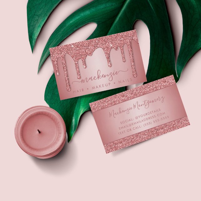 Cartão De Visita Rosa Dourado Sparkle Glitter Gota Luxo (Criador carregado)