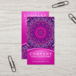 Cartão De Visita Rosa e mandala de incandescência roxa - design