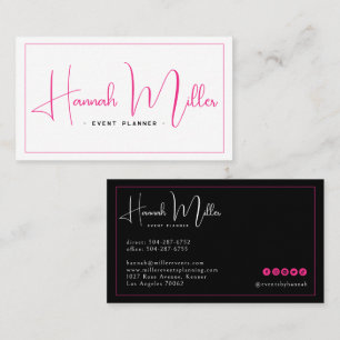 Cartão De Visita Rosa e Preto Moderno Minimalista Elegante
