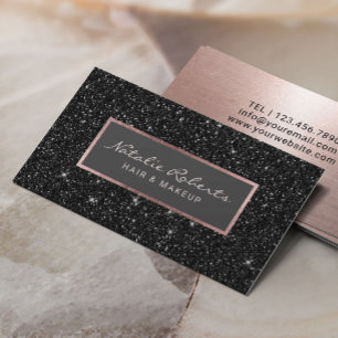 Cartão De Visita Rosa Elegante de Brilho Preto Moderno Dourado