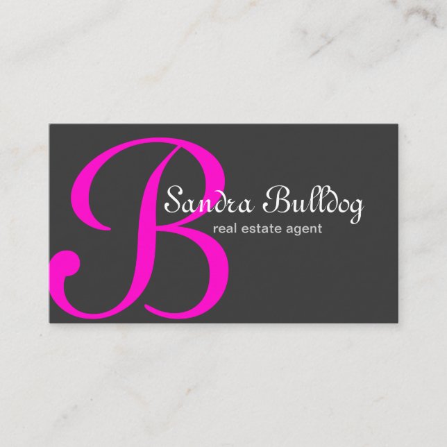 Cartão De Visita Rosa elegante dos bens imobiliários do monograma (Frente)