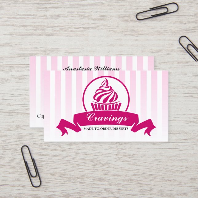 Cartão De Visita Rosa escuro da padaria estilizado do cupcake (Frente/Verso In Situ)