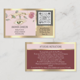 Cartão De Visita Rosa Eyelash Microlâmina Qr Instruções de Cuidados