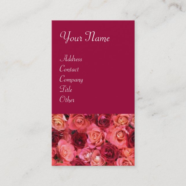 Cartão De Visita ROSA FIELD, rosa vermelho vivo e vibrante (Frente)