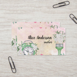 Cartão De Visita rosa floral aquarela pastel delicada caligrafia