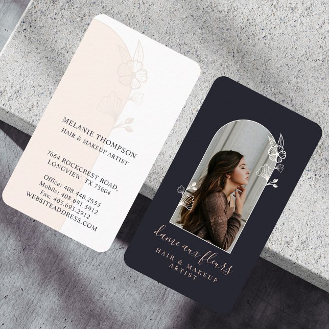 Cartão De Visita Rosa Floral moderno - Arco de Fotografias Preto (Modern Floral Rose Beauty Photo Arch Black Business Card)