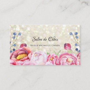 Cartão De Visita Rosa Floral White Glitter Sparkle Hair e Beauty