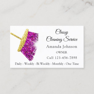Cartão De Visita Rosa fúcsia Dourado da empregada doméstica