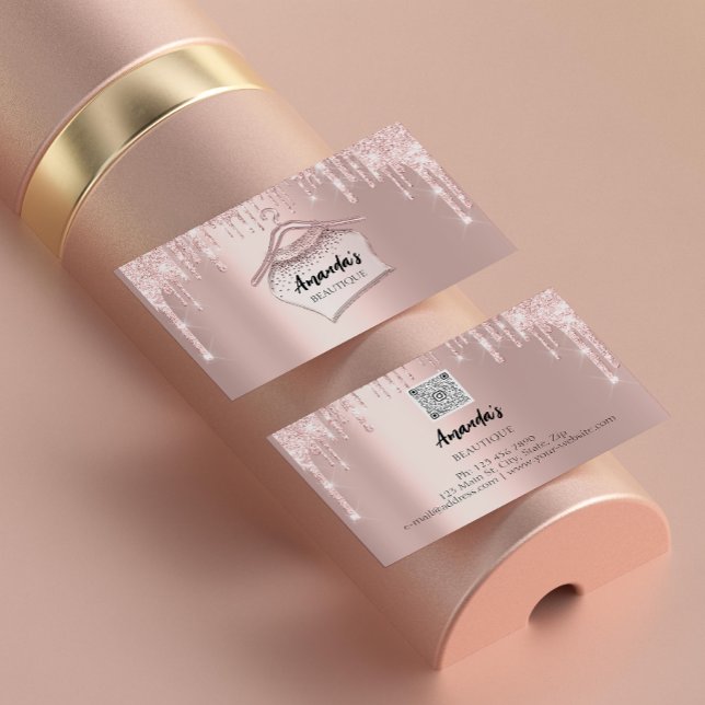 Cartão De Visita Rosa Glitter Closet Hanger Boutique Código QR (Criador carregado)