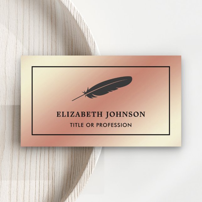 Cartão De Visita Rosa Gold Foil Black Feather Caneta Quill (Criador carregado)