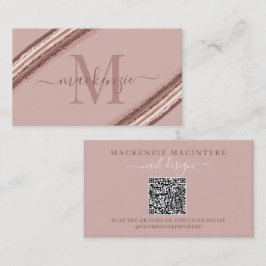 Cartão De Visita Rosa Gold Foil Cobre Pincel Monograma Código QR