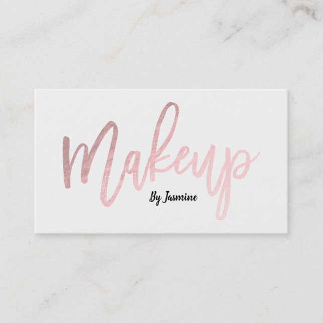Cartão De Visita Rosa Gold Foil Makeup Modern Script Bruske (Frente)