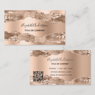 Cartão De Visita Rosa gold metal agate marble marble, código QR 