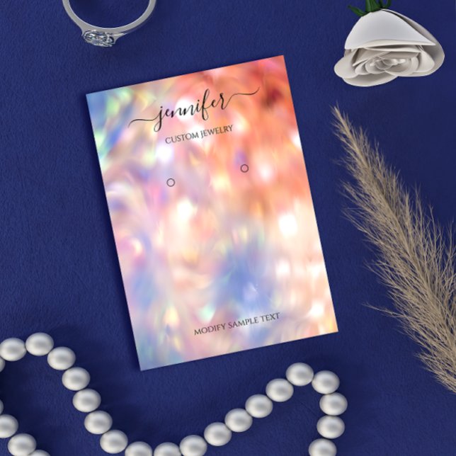 Cartão De Visita Rosa Holográfico da placa joalharia feita à mão (Criador carregado)