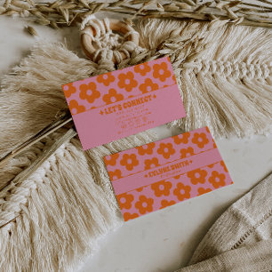 Cartão De Visita Rosa Laranja Retro Floral Boho Jovem Fashion