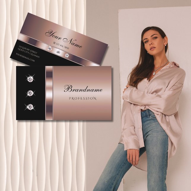 Cartão De Visita Rosa luxuoso Dourado a preto com restos de ferro (Criador carregado)