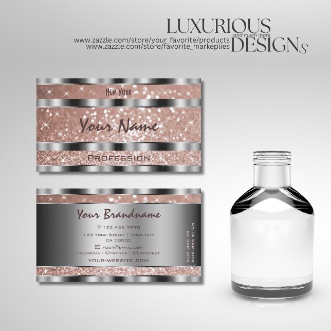 Cartão De Visita Rosa Luxurioso - Estrelas de cinzas Douradas prate (Criador carregado)