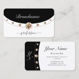 Cartão De Visita Rosa Luxurioso preto e branco Dourado com monogram