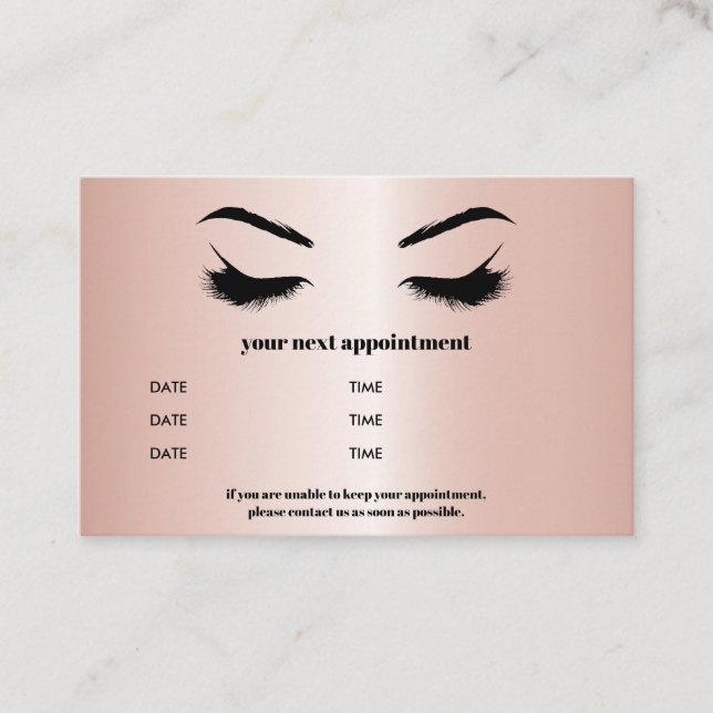 Cartão De Visita Rosa metálico Chic - Ouro Browbar Eyelash Luxury (Frente)