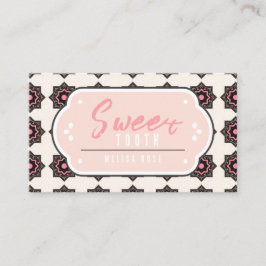 Cartão De Visita Rosa Mínimo com Padrão e Código QR