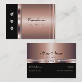Cartão De Visita Rosa moderno Dourado e preto com diamantes luminos