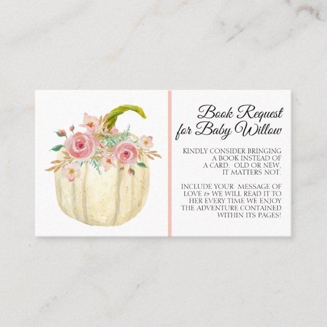 Cartão De Visita Rosa Peony Blush Pink Floral Pumpkin Book Solicita (Frente)