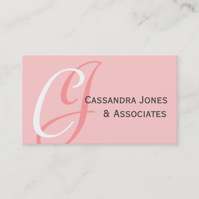 Cartão de visita rosa personalizável monograma ele (Frente)