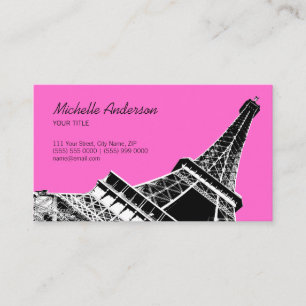 Cartão De Visita Rosa preto chique francês da torre Eiffel