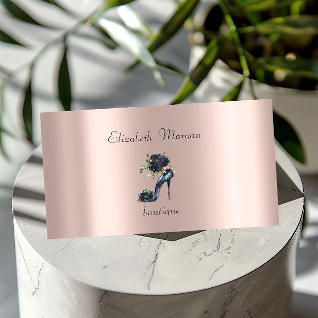 Cartão De Visita Rosa preto de alto salto profissional Dourado (Criador carregado)