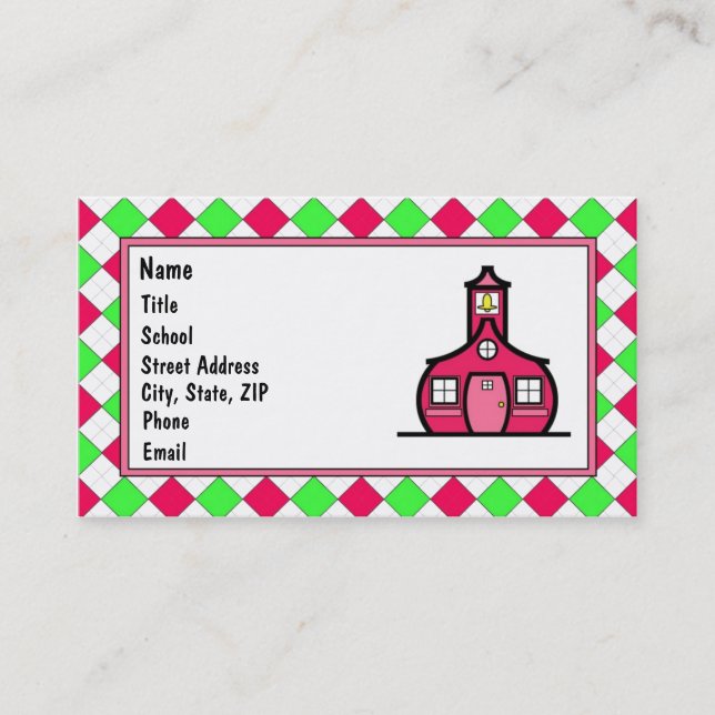 Cartão De Visita Rosa quente e verde limão Argyle (Frente)