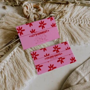 Cartão De Visita Rosa Retro Vermelho Floral Boho Feminino da Moda