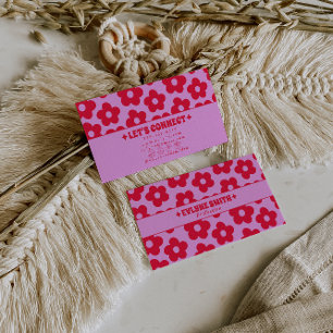 Cartão De Visita Rosa Retro Vermelho Floral Boho Moderno Feminino
