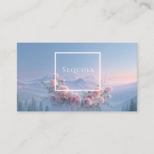 Cartão De Visita Rosa Romântica Floral e Montanha Nebulosa