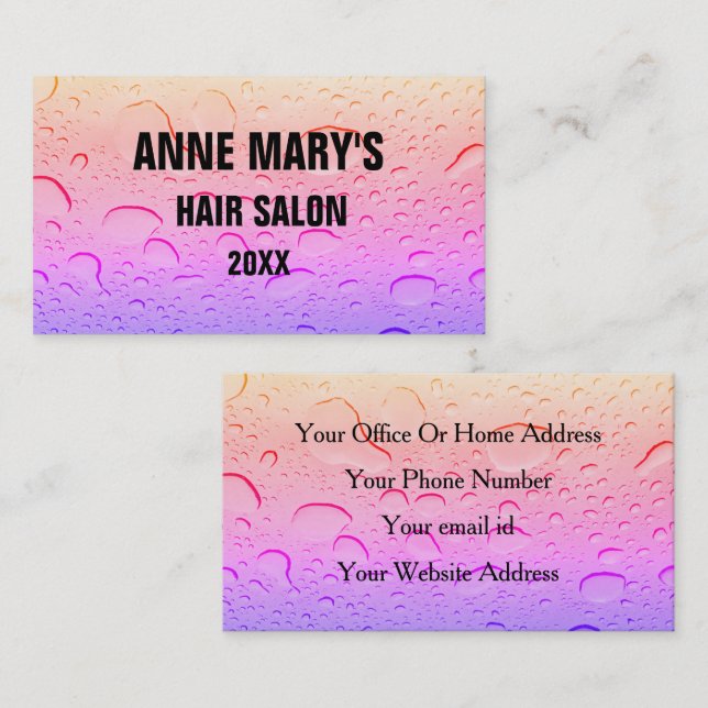 Cartão De Visita Rosa Rosa Rosa Dourada Cabelo Salão Água Menina Ca (Frente/Verso)