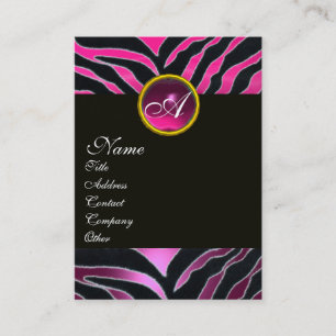 CARTÃO DE VISITA ROSA,ROXO PRETO BRANCO MONOGRAMA PELO DE ZEBRA
