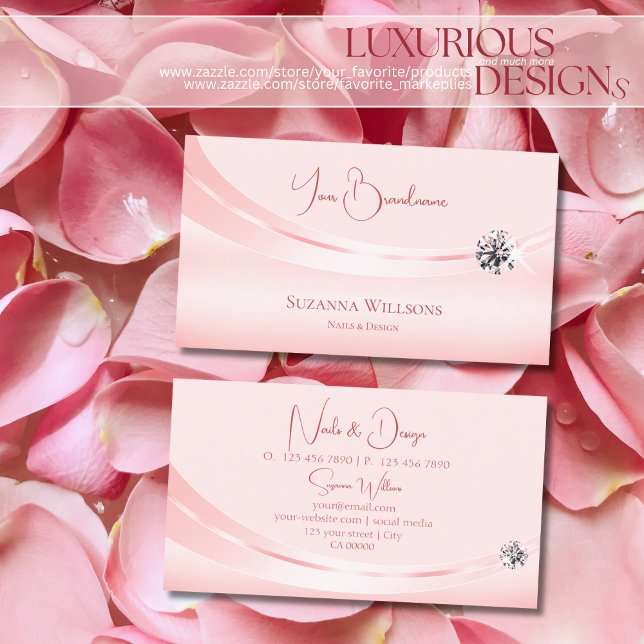 Cartão De Visita Rosa Shimmery Pastel com Na moda de Diamante Estim (Criador carregado)