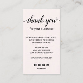 Cartão De Visita Rosa Simples Obrigado pela sua compra