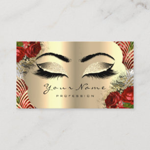 Cartão De Visita Rosa vermelha floral do chicote Dourado do