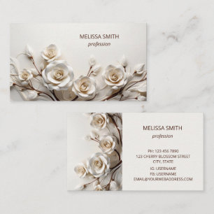 Cartão De Visita Rosas 3D Brancas Elegantes
