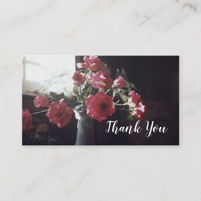 Cartão De Visita Rosas Antigos no Vase Floral Obrigado Rosa (Frente)