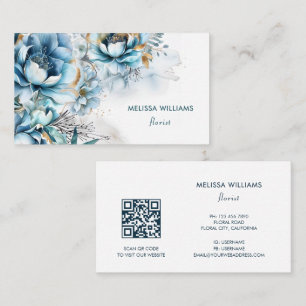 Cartão De Visita Rosas Aquarela Azul