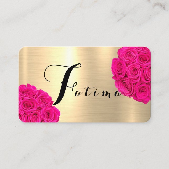 Cartão De Visita Rosas Brilhantes Dourados F - Letra (Frente)