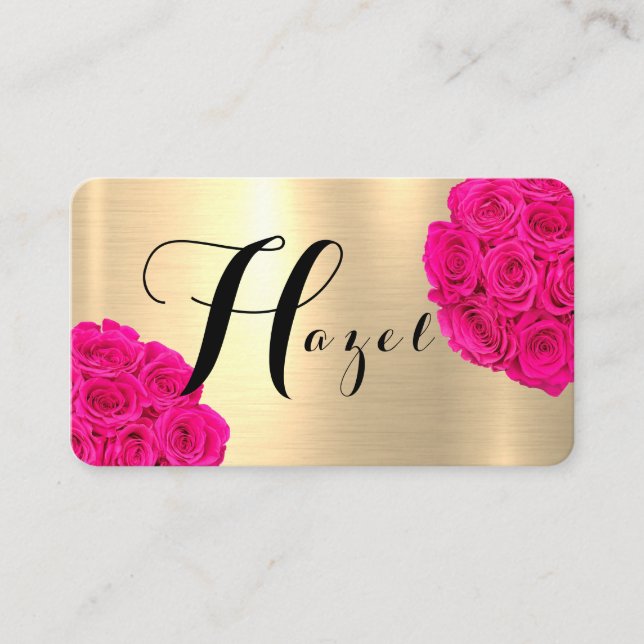 Cartão De Visita Rosas Brilhantes Dourados H - Letra (Frente)