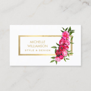 Cartão De Visita Rosas de Aquarela Luxo Douradas/Brancas