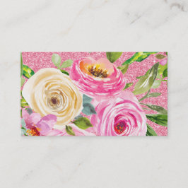 Cartão De Visita Rosas de aquarelas em rosa e creme cor-de-rosa