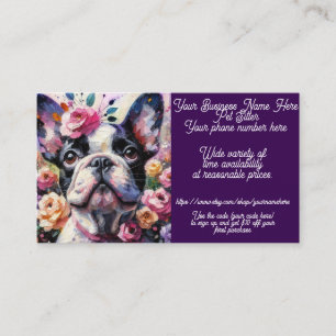Cartão De Visita Rosas De Cachorro-Balão Francês Pet Sitter Floral