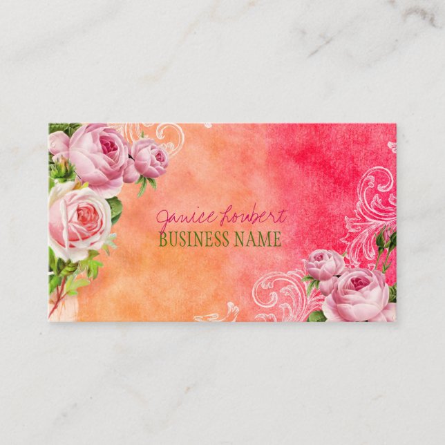 Cartão De Visita rosas de safra PixDezines/aquarela (Frente)