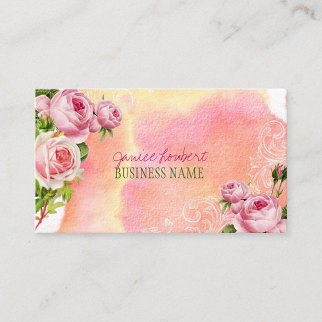 Cartão De Visita Rosas de vinheta PixDezines/aquarela (Frente)