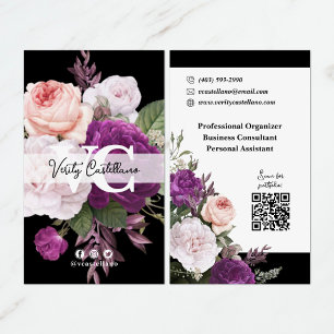 Cartão De Visita Rosas de Vintage Preto e Branco Simples